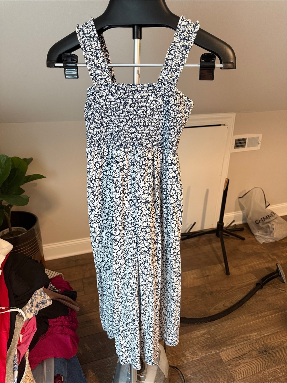 Old Navy Navy and White Floral Smocked Sundress